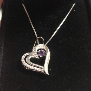 Double heart, amethyst Sterling Silver Necklace